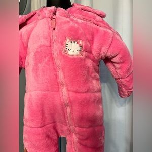 Pink Hooded EZ Off Toddler Quilted Romper With Mittens Size 18 Months  Kitten